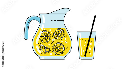 Refreshing Lemonade Pitcher and Glass Illustration