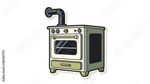 Retro Kitchen Stove with Oven and Chimney Illustration