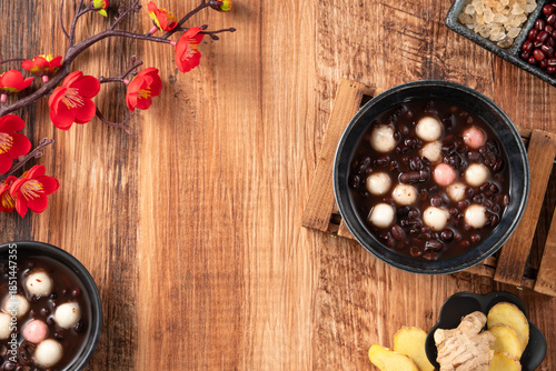 Sweet red bean soup with mini glutinous rice balls tangyuan