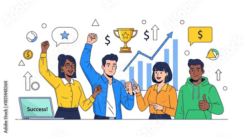 Startup Team Success Illustration Diverse Professionals Collaboration Business