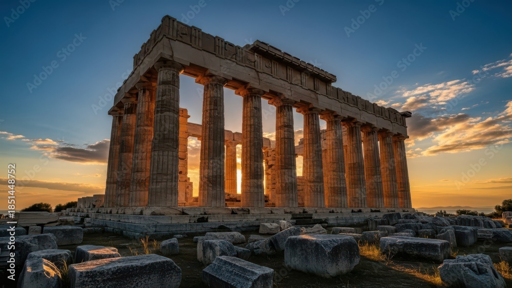 Obraz premium Ancient greek temple at sunset dslr background hd