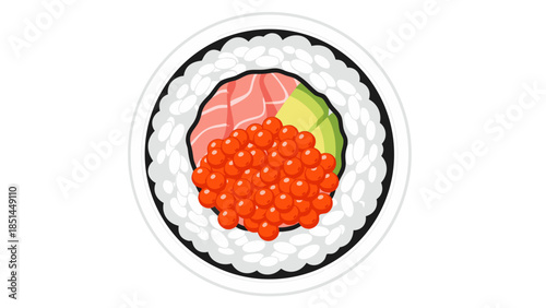 Salmon Roe and Avocado Sushi Roll Vector Illustration