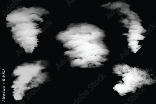 Five Wisps of White Smoke Against a Black Background