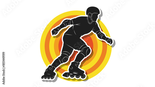 Silhouette of Inline Skater with Concentric Circles Background
