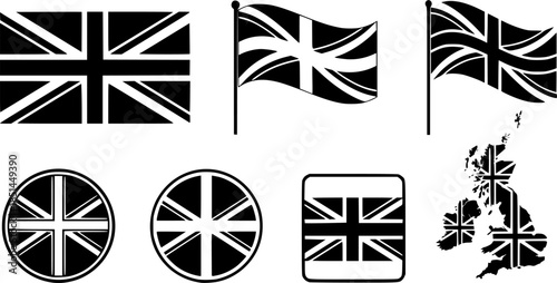 Set of national great Britain flag vector icons. Flag UK or United Kingdom. England country symbol.
