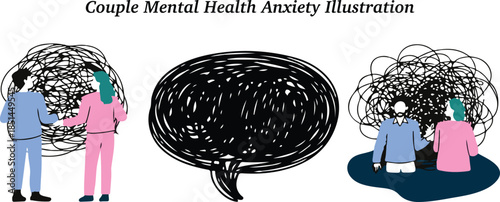 Illustration of Couples Struggling with Mental Health and Relationship Anxiety