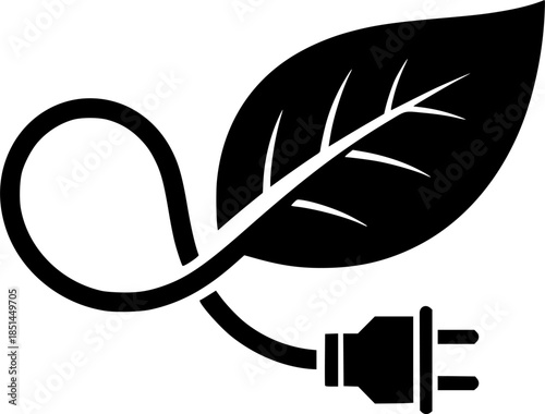 Cable and leaf vector icon. Electric cable with green leaf. Save ecology. Renewable energy.
