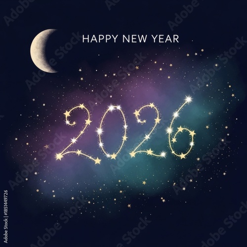 2026 Celestial Card Constellation Nebula Watercolor Stars Moon Magical