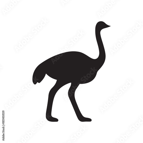 A simple black silhouette of an ostrich in a standing pose