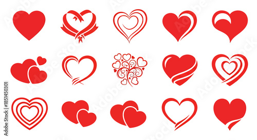 A collection of various red heart vector illustrations, perfect for Valentine's Day, romantic designs, love-themed projects, and expressing affection in a visually appealing way.