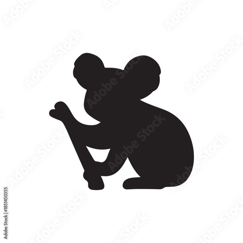 A simple black silhouette of a koala sitting and resting peacefully