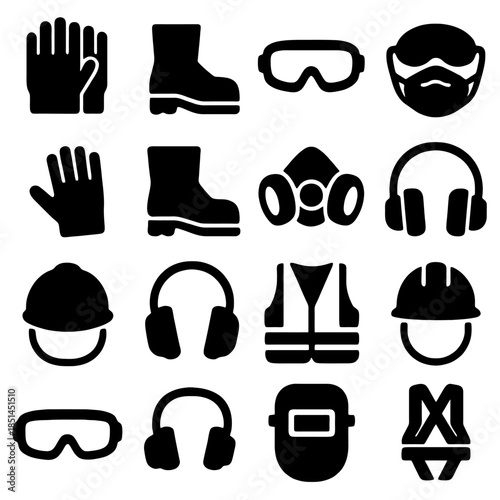 Safety Essentials: A comprehensive set of safety equipment. This minimalist illustration conveys a strong message of workplace safety.