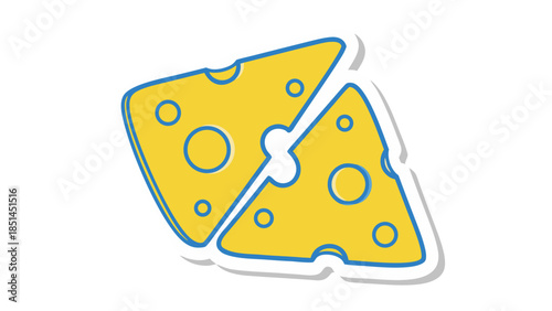 Simple Yellow Cheese Slices Icon with Blue Outline