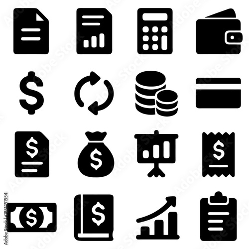 Financial Icons: An array of financial icons, symbolizing various aspects of money management and economic transactions.
