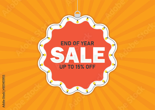 End of Year Sale Up to 15% Off Discount Badge Banner. End of year sale ad for social media post template, vector illustration.