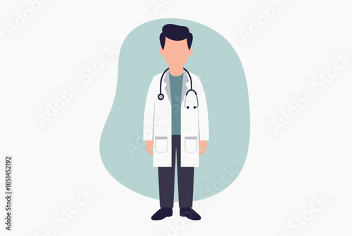 Minimalist Doctor Character in Lab Coat with Stethoscope Standing