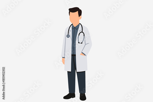 Professional Male Doctor Illustration with Stethoscope in Lab Coat