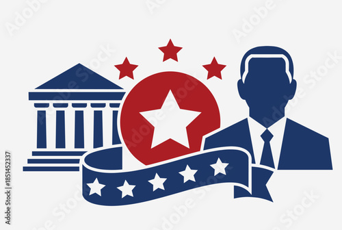 Patriotic Leadership and Government Symbols in Red, White, Blue