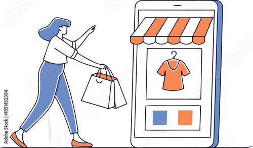 Woman Shopping Online With Bags And Smartphone Display