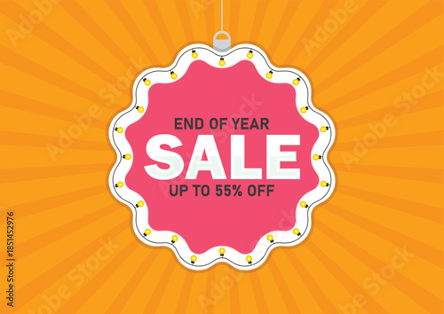 End of Year Sale Up to 55% Off Discount Badge Background. End of year sale ad for social media post template, vector illustration.