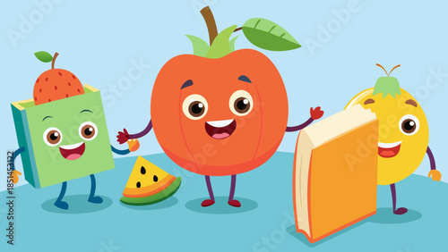 Minimalist Kawaii Fruit Sticker Set with Simple Faces,  Cute Fruit Icons: Green Apple, Orange, and Berry Illustration