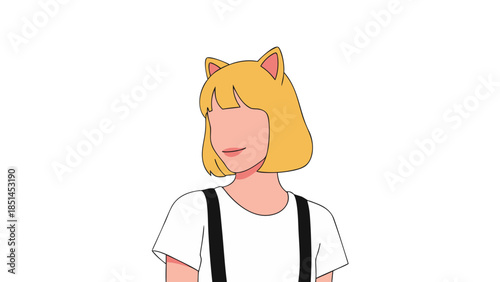 Stylized Anime Girl with Cat Ears and Bob Hair