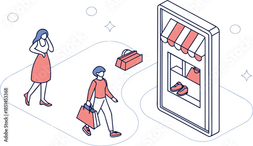 People shopping online via a large smartphone screen