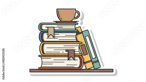 Stack of Books with Coffee Cup Illustration