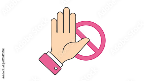 Stop Hand Icon with Pink Prohibition Symbol