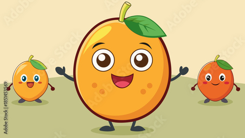 Minimalist Kawaii Fruit Sticker Set with Simple Faces,  Cute Fruit Icons: Green Apple, Orange, and Berry Illustration,
