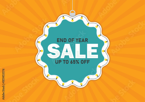 End of Year Sale Up to 65% Off Discount Promotion Badge. End of year sale ad for social media post template, vector illustration.