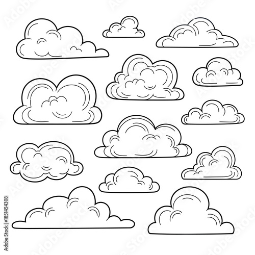 Collection of Hand Drawn Clouds in Various Shapes and Sizes.