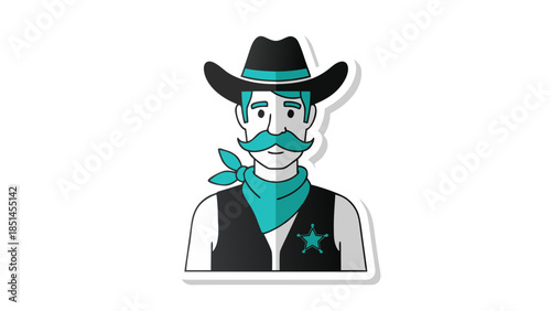 Stylized Cowboy Sheriff Icon with Teal Accents