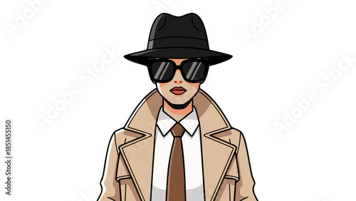 Stylized Detective in Trench Coat and Fedora - Vector Illustration