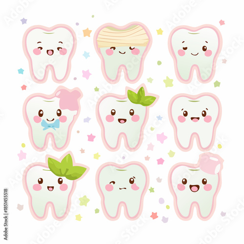 Cute tooth-themed icon set for February Toothache Day