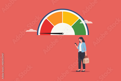 poor performance employee with woman office worker hanging on the needle measuring low performance, bad rating evaluation, laziness in improving the quality of performance