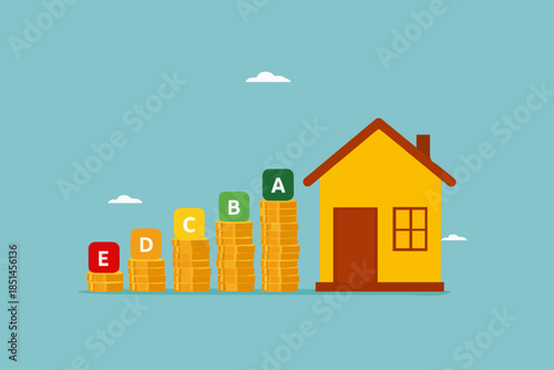 energy efficiency in building house, building architectural procedures to save energy, smart house with energy efficient rating class to save cost green energy