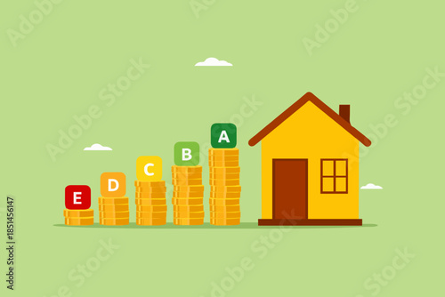 energy efficiency in building house, building architectural procedures to save energy, smart house with energy efficient rating class to save cost green energy