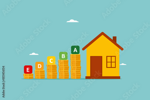 energy efficiency in building house, building architectural procedures to save energy, smart house with energy efficient rating class to save cost green energy