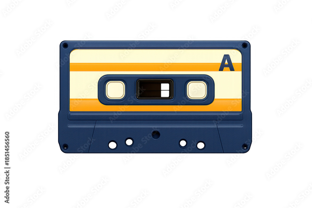 Obraz premium Retro compact cassette tape audio music playing in vintage player, recording sound, analog technology, old fashion entertainment