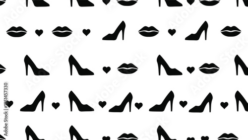 Chic Black High Heels and Lips Pattern for Fashion Design