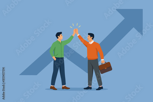business agreement, cooperation in business to achieve certain targets, with an illustration of two business people shaking hands, growth or progress to achieve goal and target