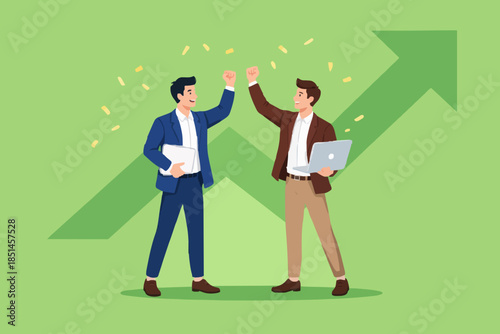 business agreement, cooperation in business to achieve certain targets, with an illustration of two business people shaking hands, growth or progress to achieve goal and target