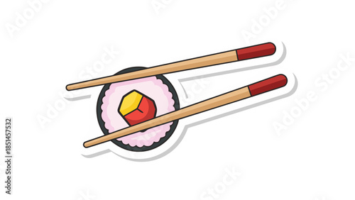 Sushi Roll with Chopsticks - Cute Vector Illustration