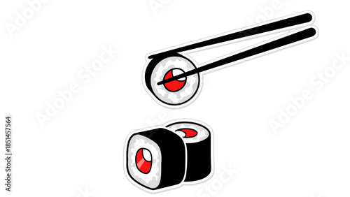 Sushi Rolls with Chopsticks: Vector Illustration
