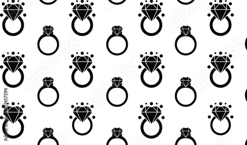 Elegant Black Diamond Ring Pattern on White Background