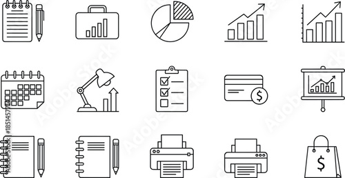 Business and finance line icon set illustration, office analytics planning accounting symbols collection, outline management workflow vector design