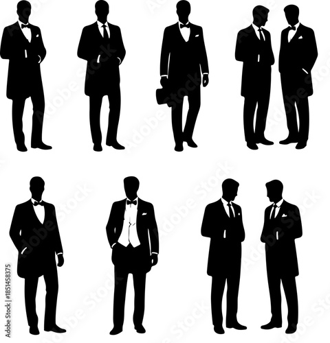 Black Groom Man Silhouette Collection of Eight Elegant Wedding Poses