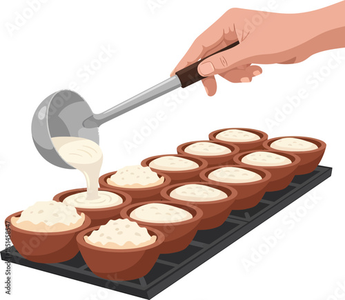 Hand Pouring Batter into Muffin Tin.