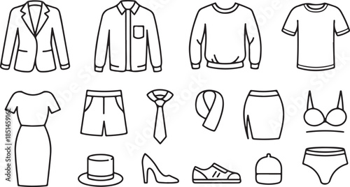 Essential Wardrobe Elements Featuring Everyday Formal and Casual Wear Outlines